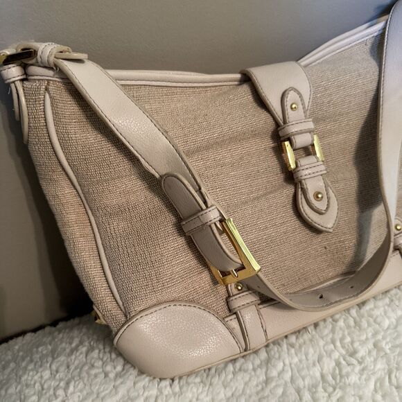 Vintage 90s Etienne Aigner Shoulder Bag Neutral Beige Textured Jute Barbiecore - Picture 2 of 16